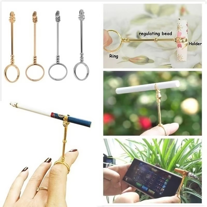 Vape Ring - ที่หนีบบุหรี่แบบวงแหวน ขนาดเส้นผ่านศูนย์กลาง 17 มม. วัสดุโลหะสไตล์วินเทจ สำหรับผู้หญิงและผู้ชาย